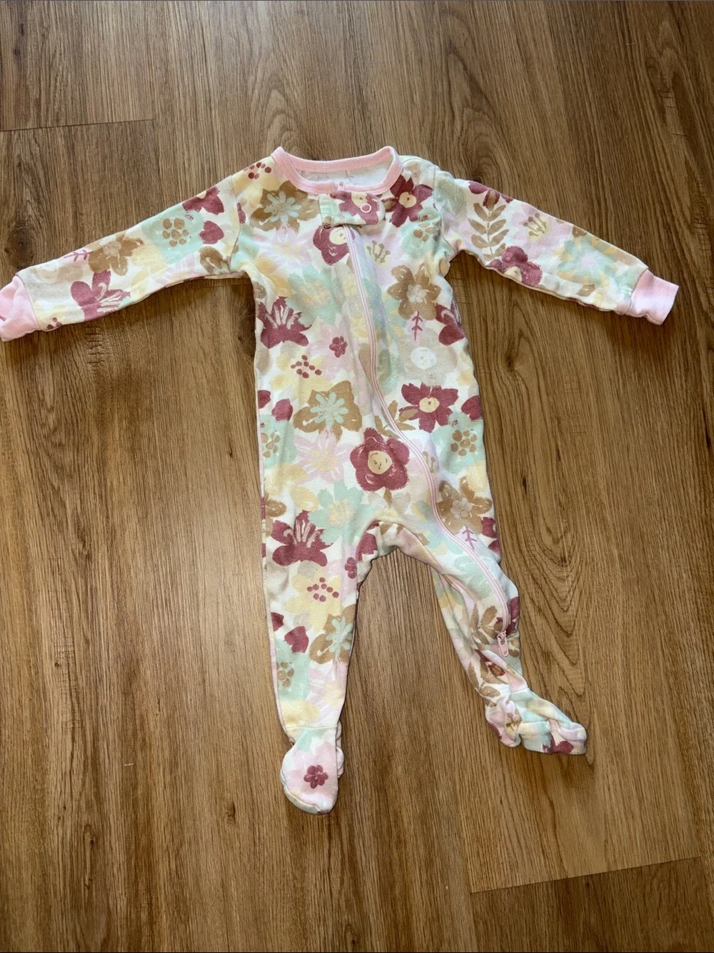 Floral Zip-Front Footed Pajamas - Pink & Cream